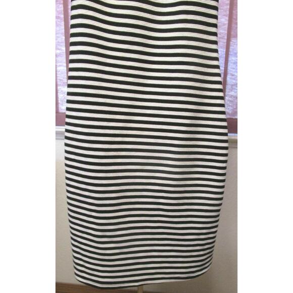 H&M Cold Shoulder Black White Stripes Fitted Bodycon Stretch Midi Dress XS Retro - Picture 4 of 7